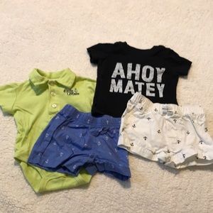 Carter’s Sailing/Anchor Ahoy Matey shirt/onesie & shorts sets Size 3 Months